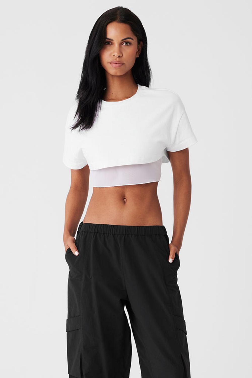White Women Alo Yoga Made You Look Cropped Short Sleeve Tee | Australia  31048-XAMR