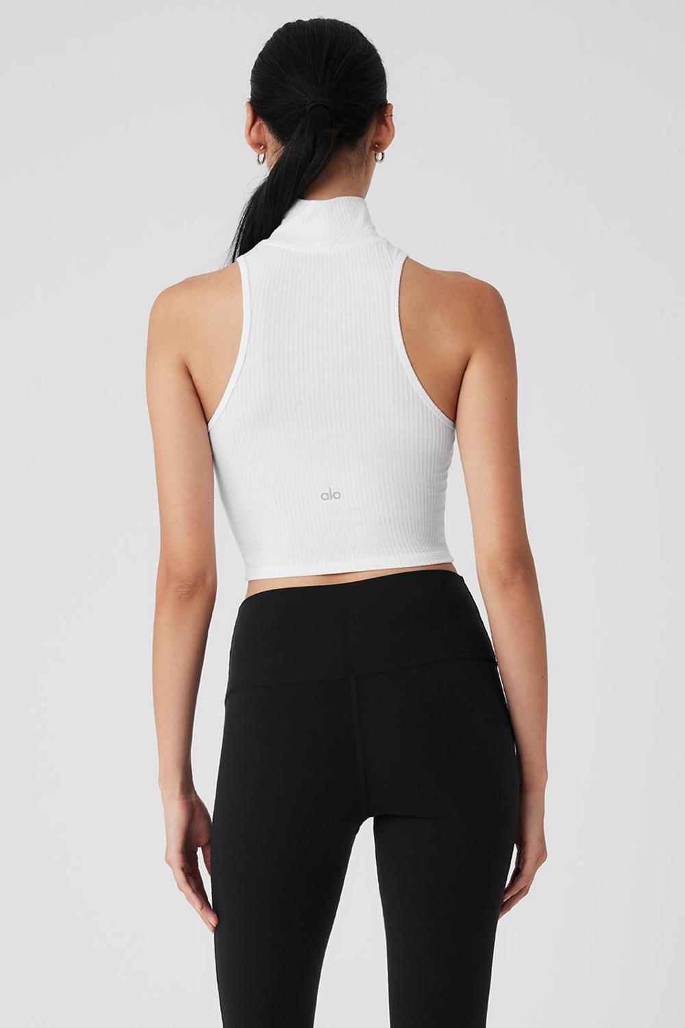 White Women Alo Yoga Ribbed Sea Coast Cropped Turtleneck Tank | Australia  54360-VLFG