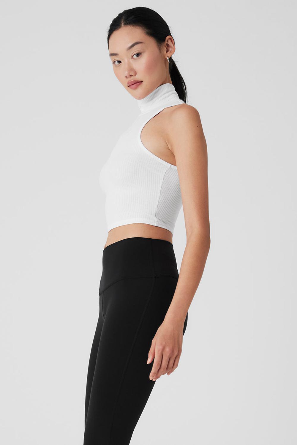 White Women Alo Yoga Ribbed Sea Coast Cropped Turtleneck Tank | Australia  54360-VLFG