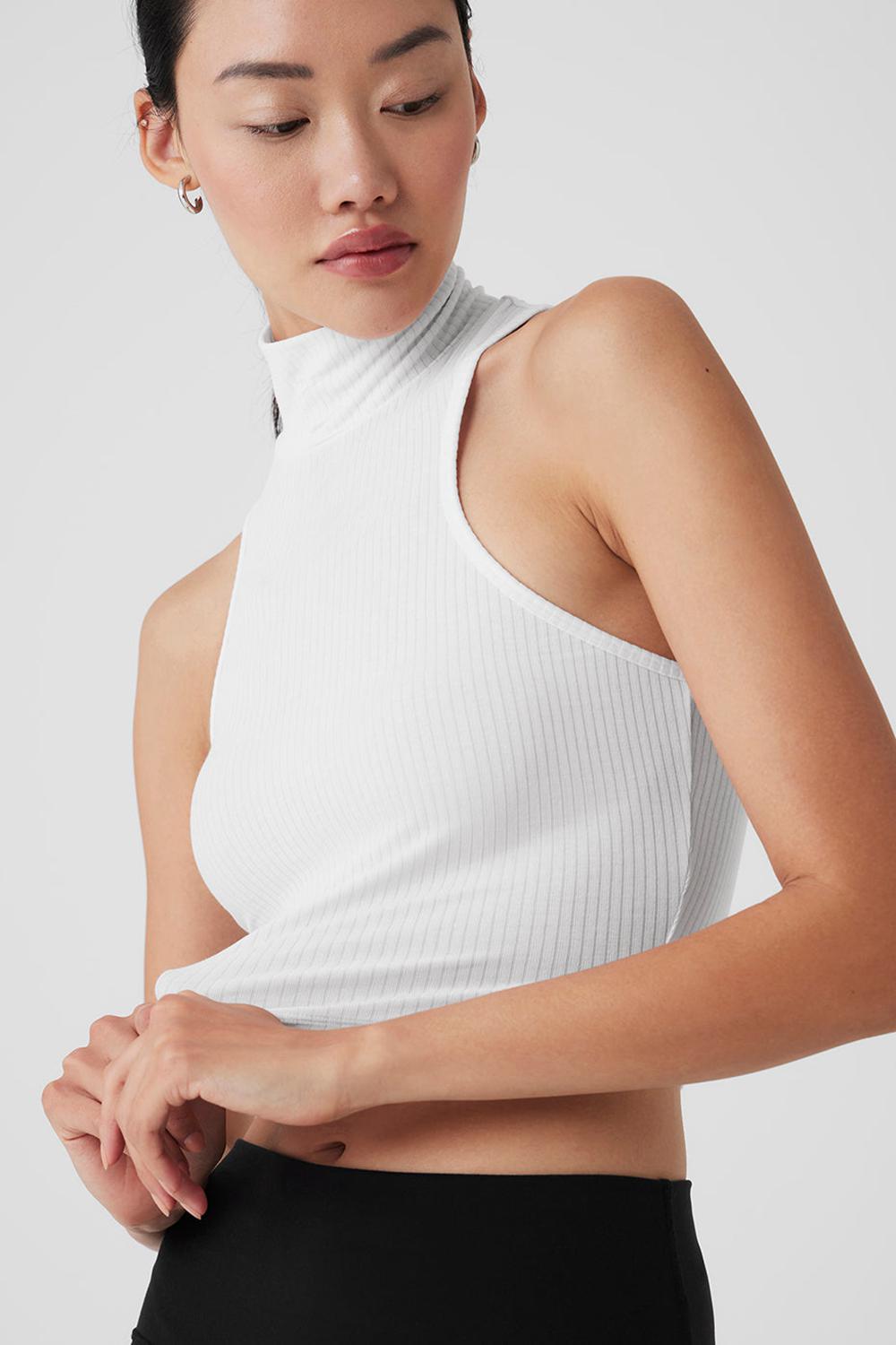 White Women Alo Yoga Ribbed Sea Coast Cropped Turtleneck Tank | Australia  54360-VLFG