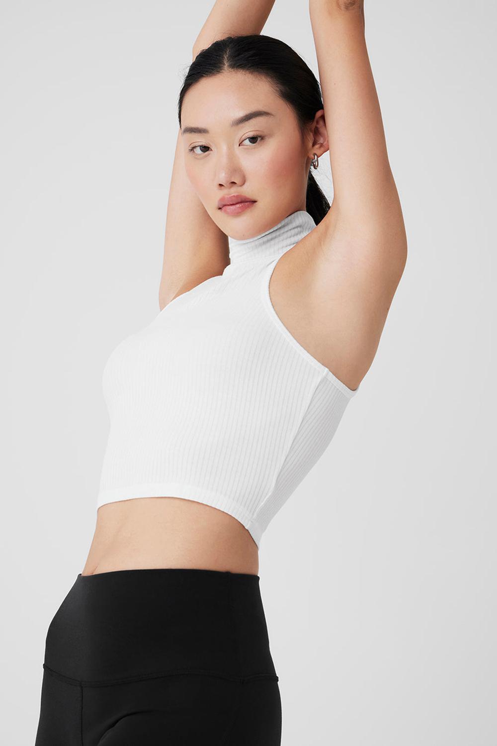 White Women Alo Yoga Ribbed Sea Coast Cropped Turtleneck Tank | Australia  54360-VLFG