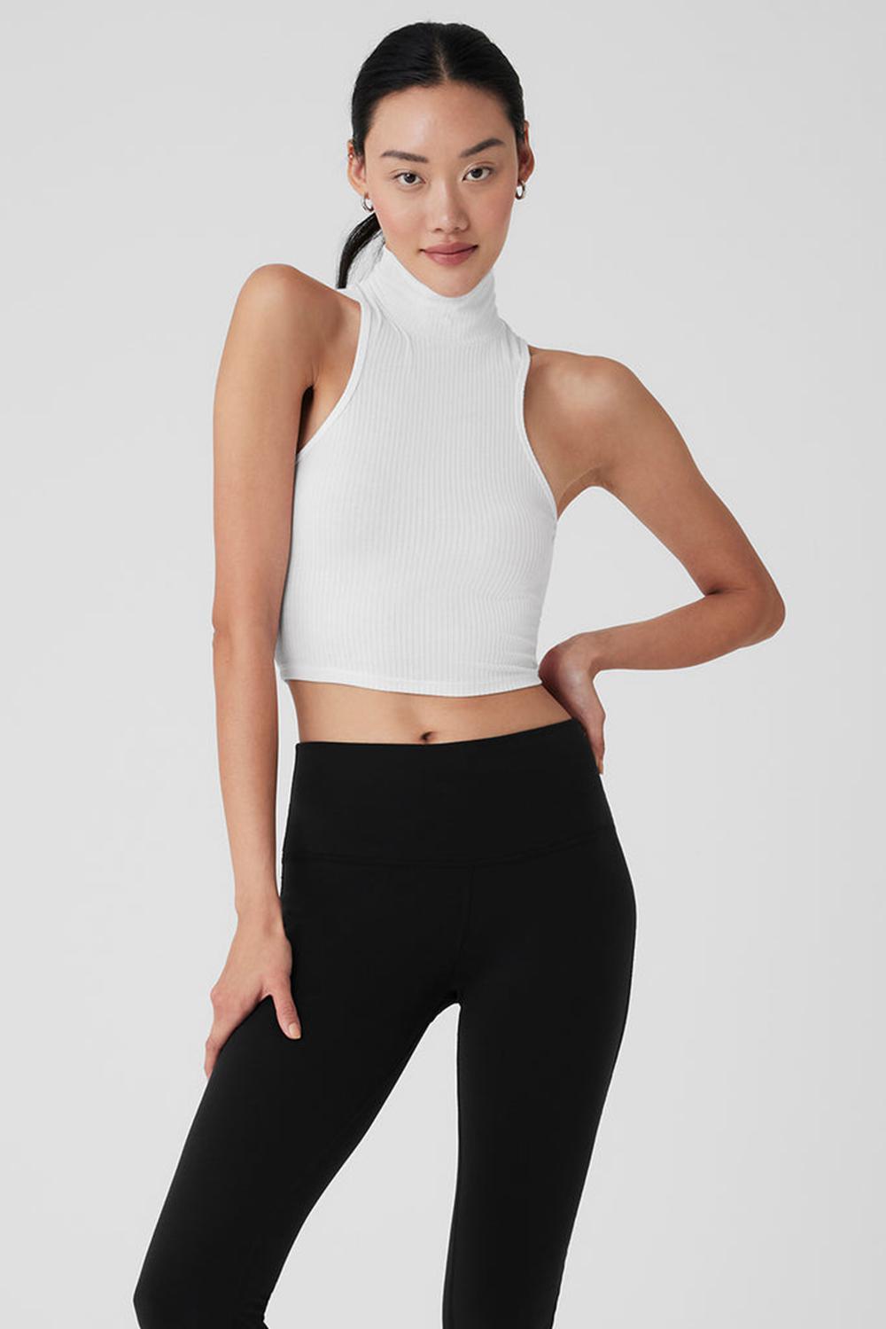 White Women Alo Yoga Ribbed Sea Coast Cropped Turtleneck Tank | Australia  54360-VLFG