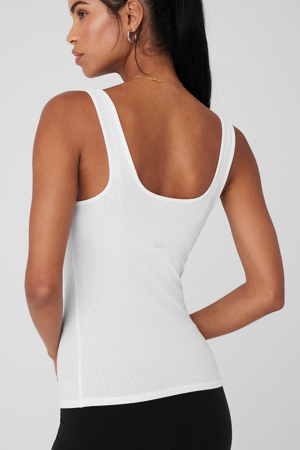 White Women Alo Yoga Ribbed Sea Coast Scoop Neck Tank | Australia  30452-EFJB