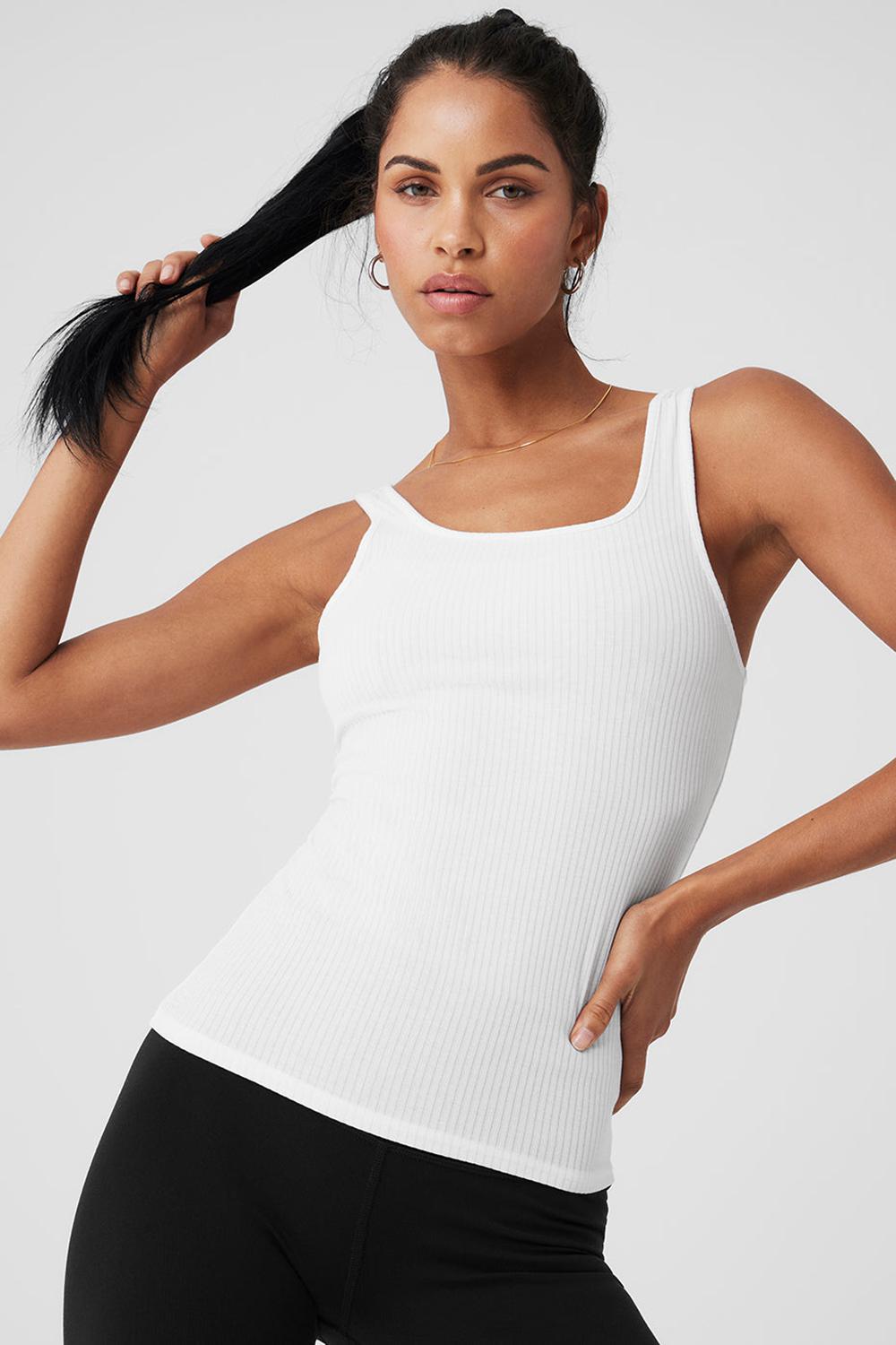 White Women Alo Yoga Ribbed Sea Coast Scoop Neck Tank | Australia  30452-EFJB