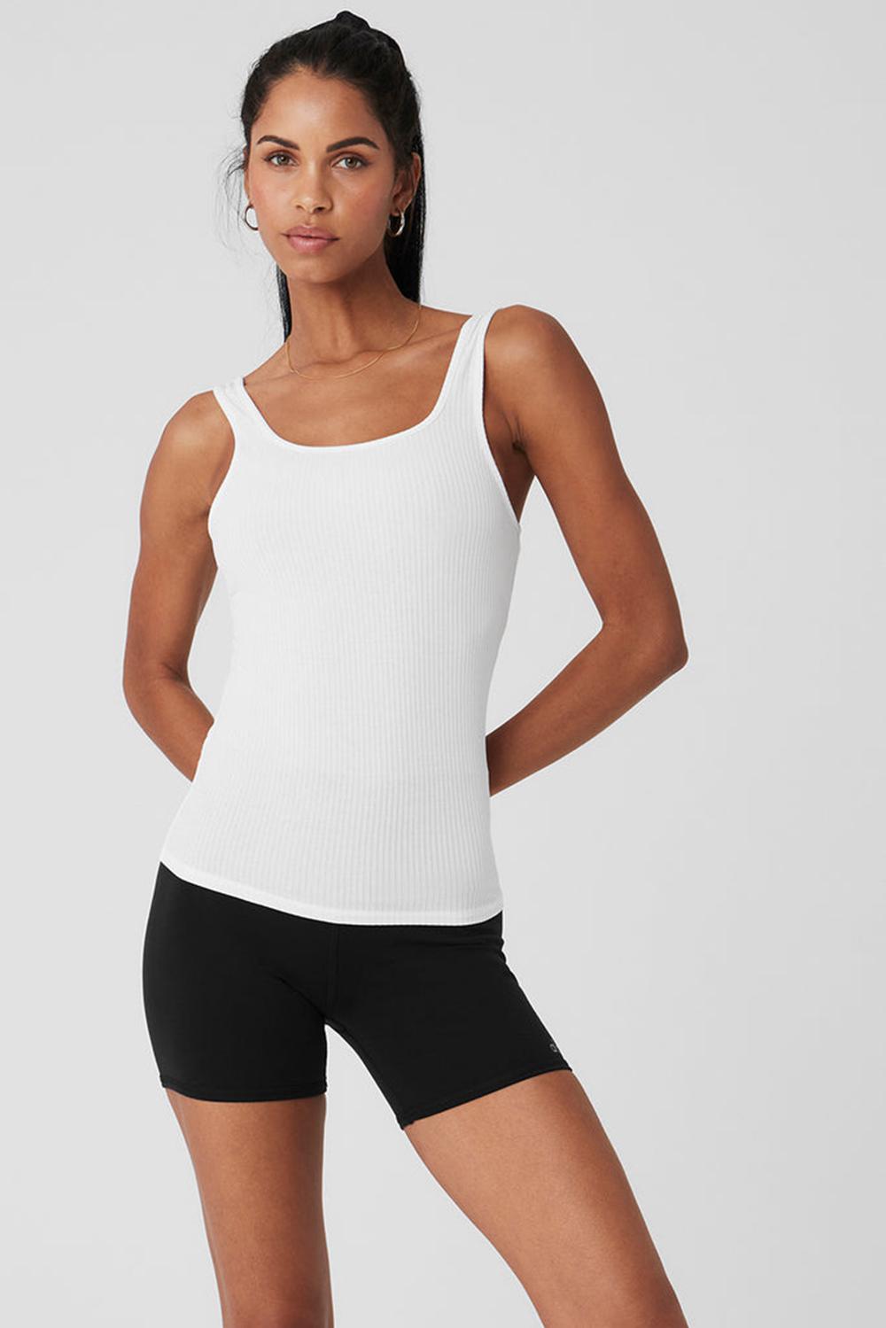 White Women Alo Yoga Ribbed Sea Coast Scoop Neck Tank | Australia  30452-EFJB
