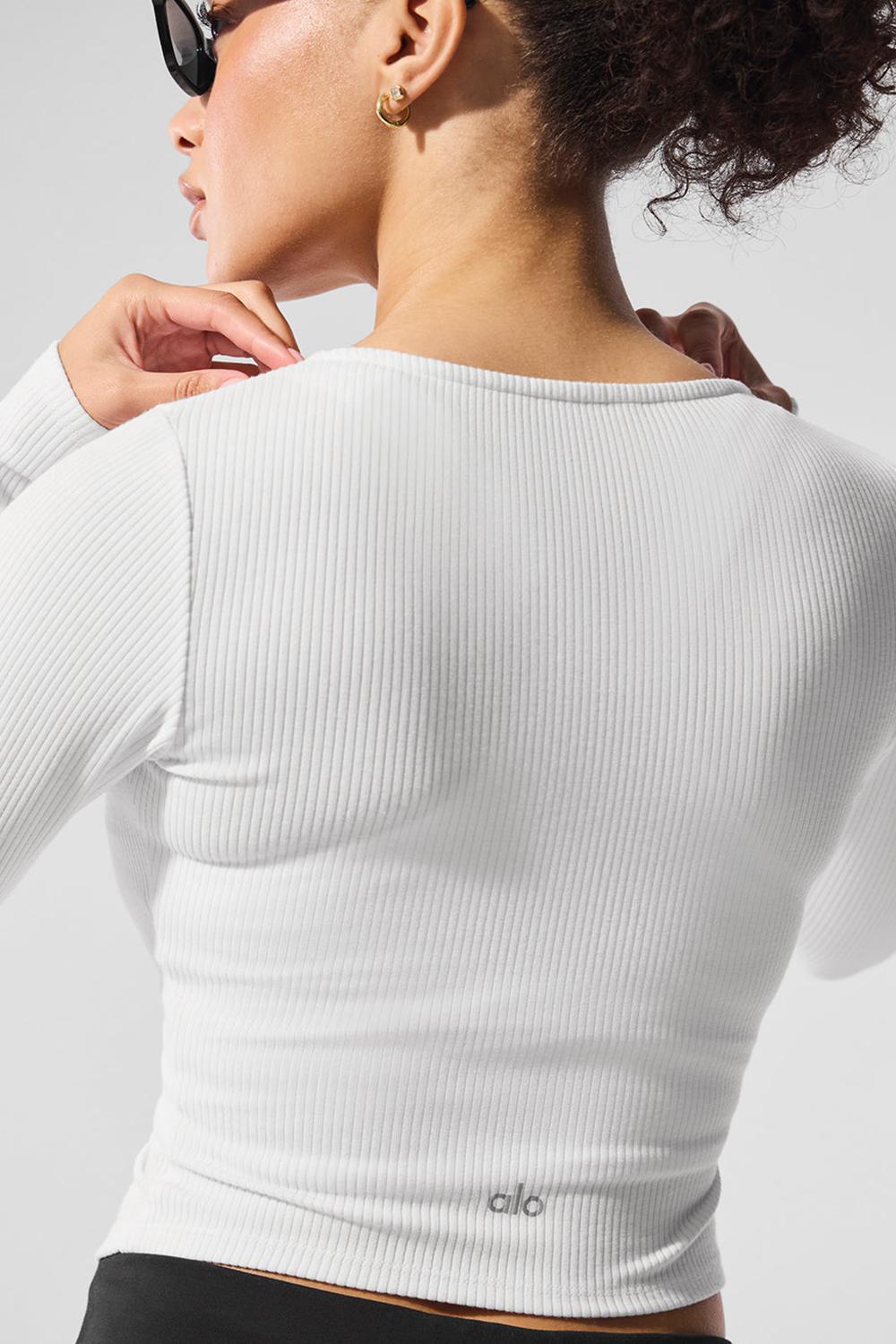 White Women Alo Yoga Ribbed Stardust Long Sleeve | Australia  98045-KZNP