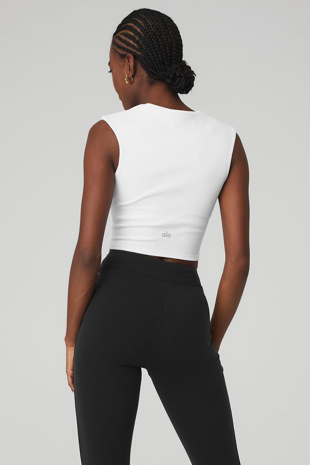 White Women Alo Yoga Ribbed Sweetheart Short Sleeve | Australia  90645-BGDA