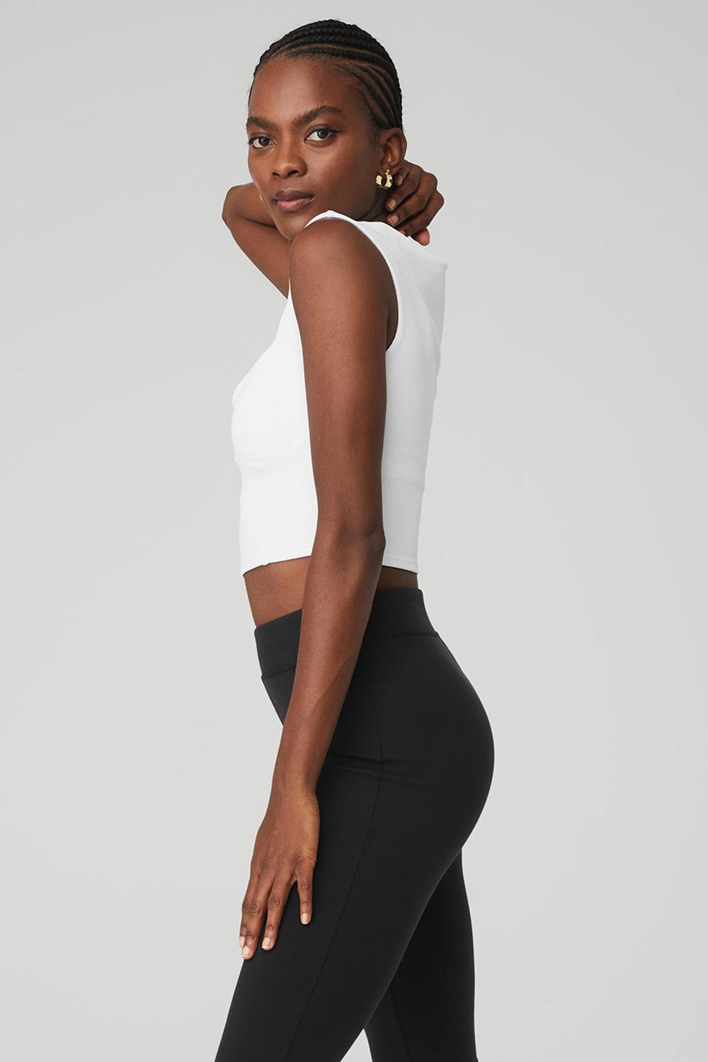 White Women Alo Yoga Ribbed Sweetheart Short Sleeve | Australia  90645-BGDA
