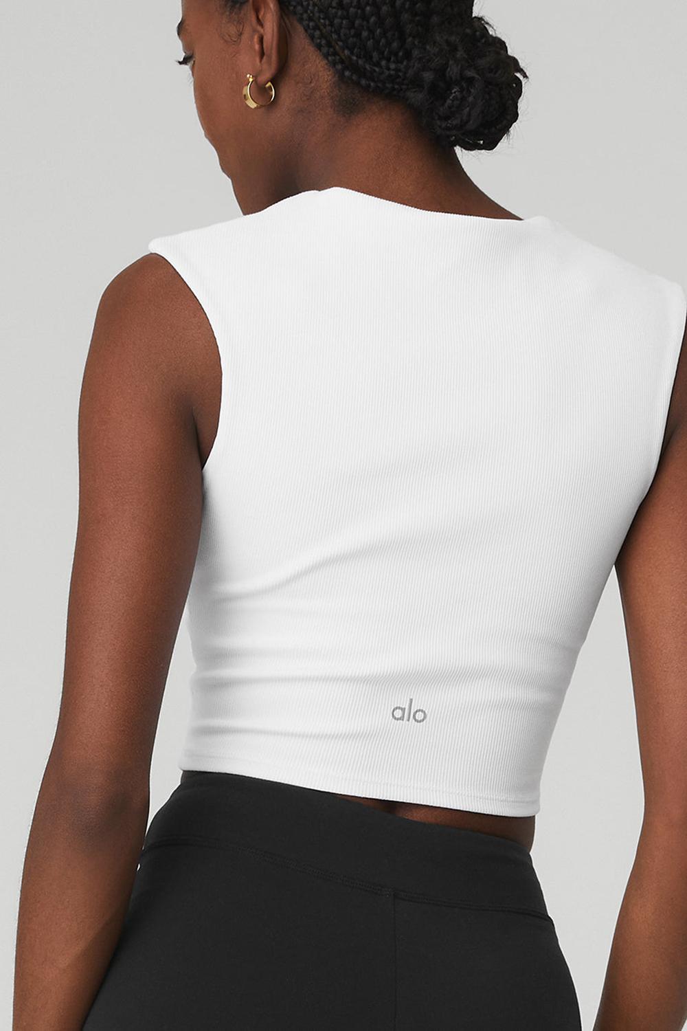White Women Alo Yoga Ribbed Sweetheart Short Sleeve | Australia  90645-BGDA