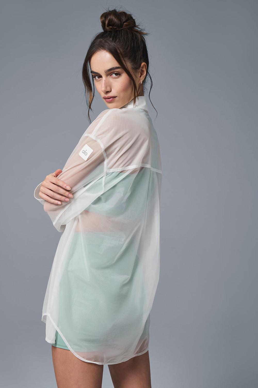 White Women Alo Yoga Sheer Effusion Button Down Long Sleeve | Australia  17836-FHTN