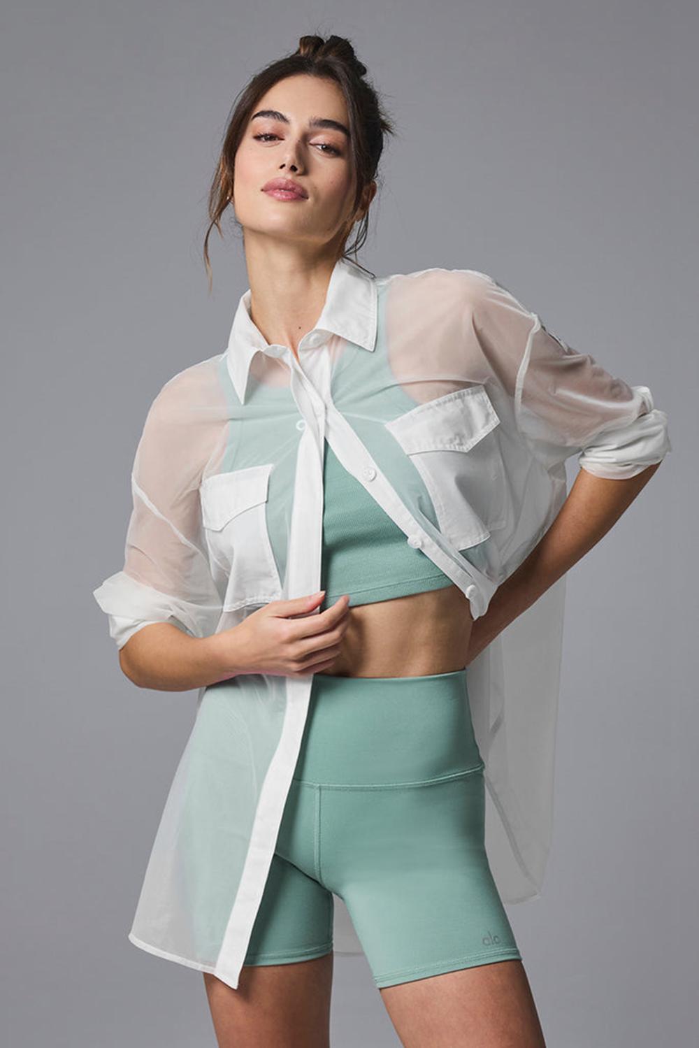 White Women Alo Yoga Sheer Effusion Button Down Long Sleeve | Australia  17836-FHTN