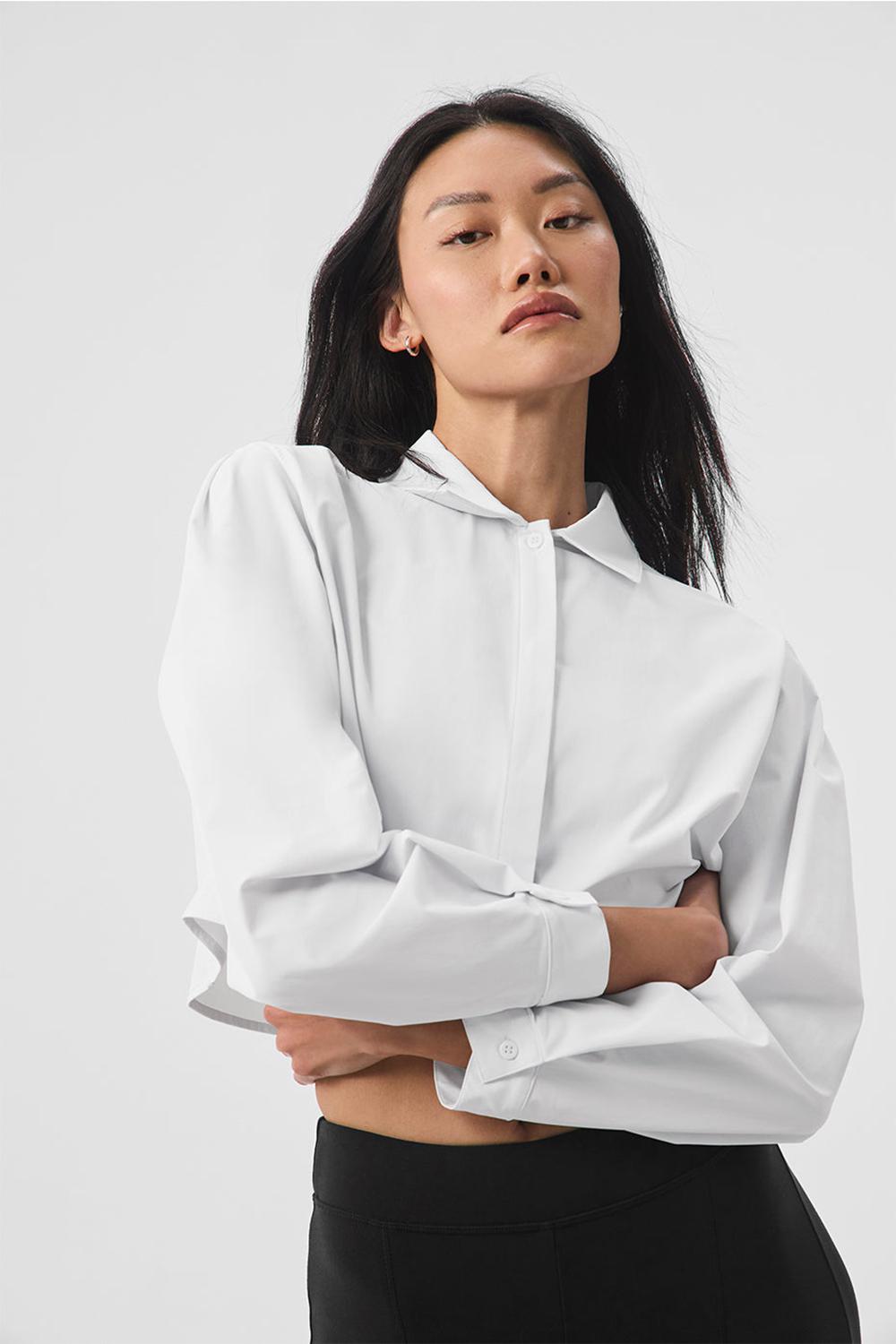 White Women Alo Yoga Take Me Out Button Up Cropped Tops | Australia  98324-SHYX