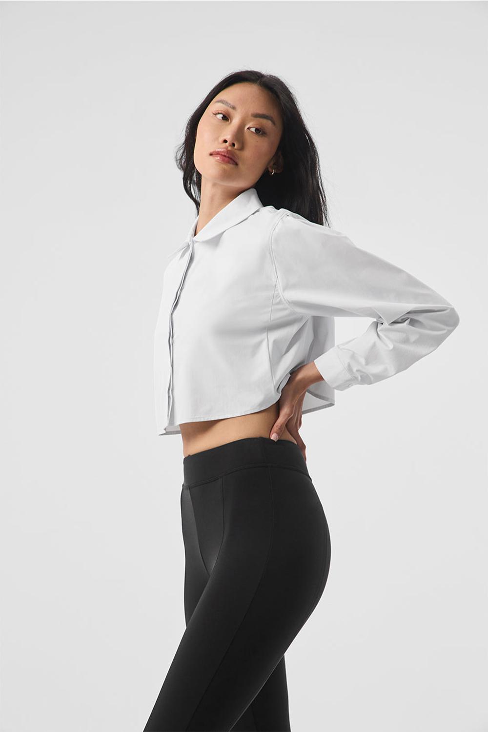 White Women Alo Yoga Take Me Out Button Up Cropped Tops | Australia  98324-SHYX