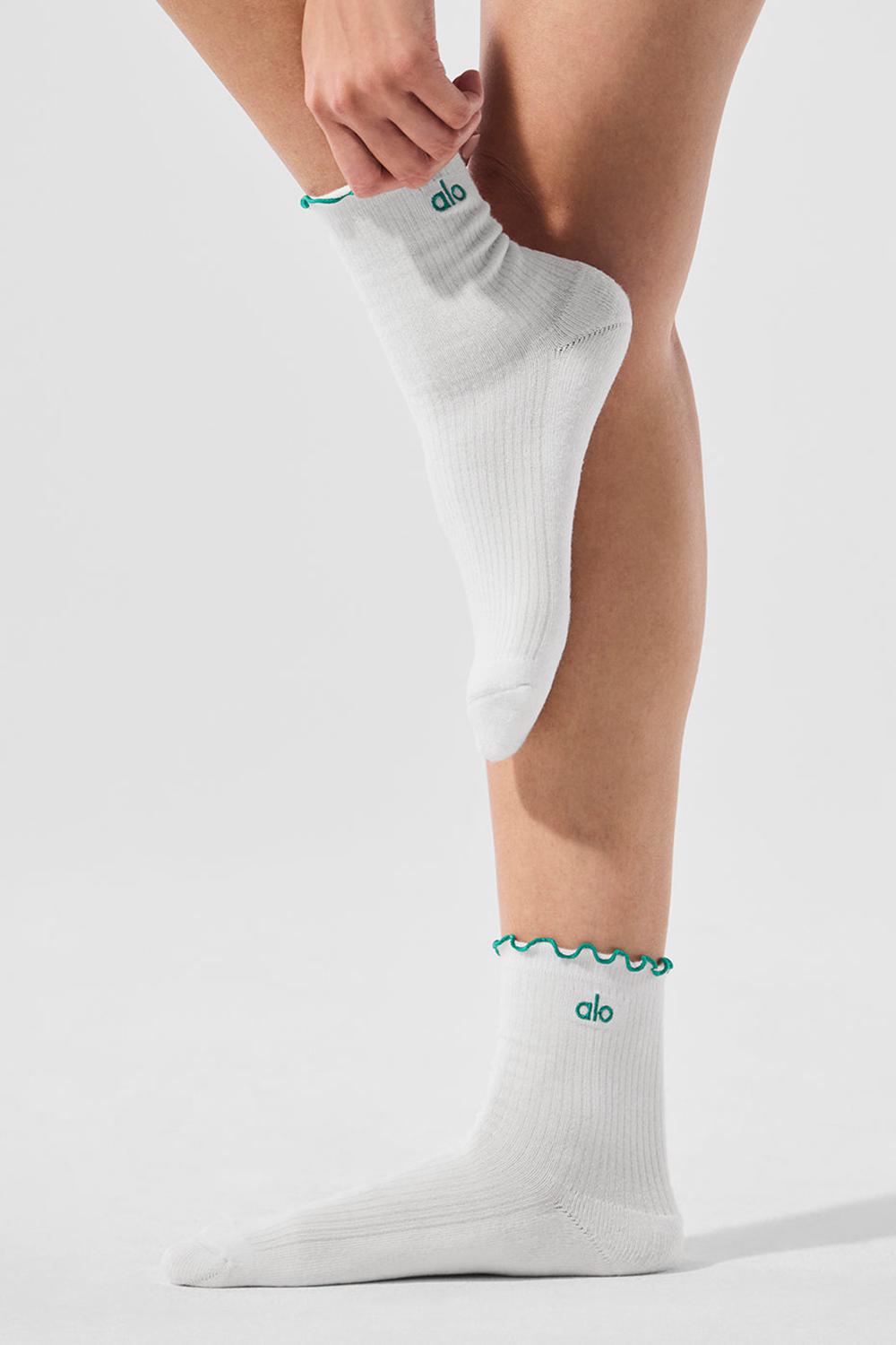 White / Spruce Green Women Alo Yoga Lettuce Edge Sock | Australia  54083-ILEZ