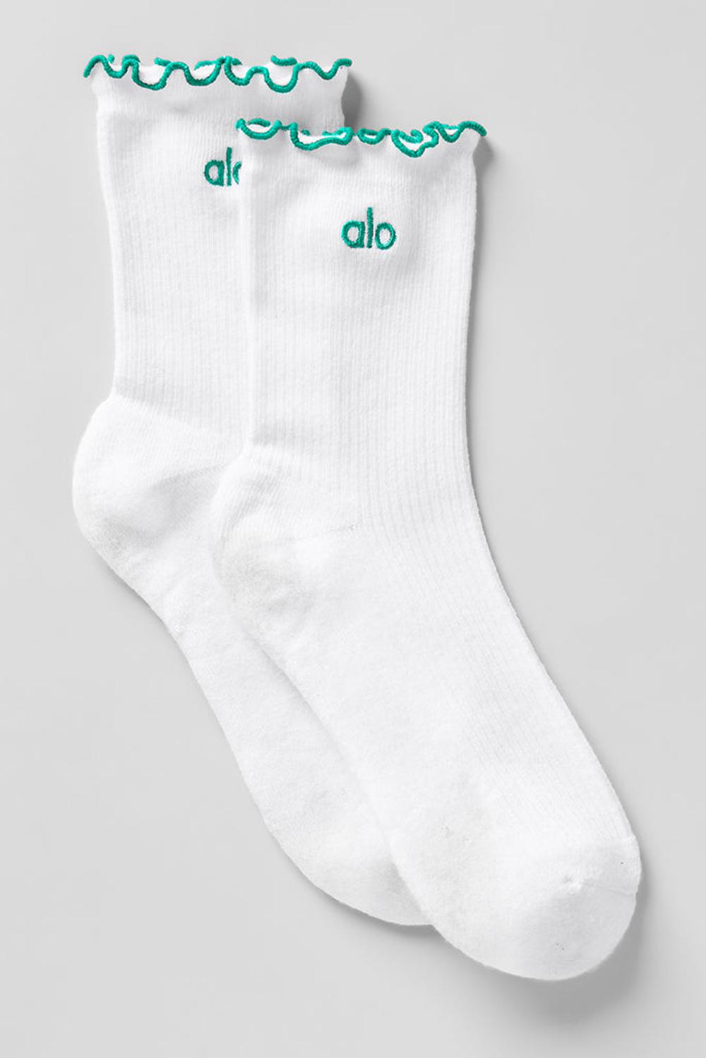 White / Spruce Green Women Alo Yoga Lettuce Edge Sock | Australia  54083-ILEZ