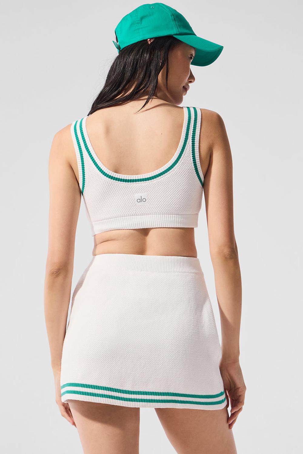 White / Spruce Green Women Alo Yoga Tennis Club Sweater Knit Bra | Australia  14856-GEBV