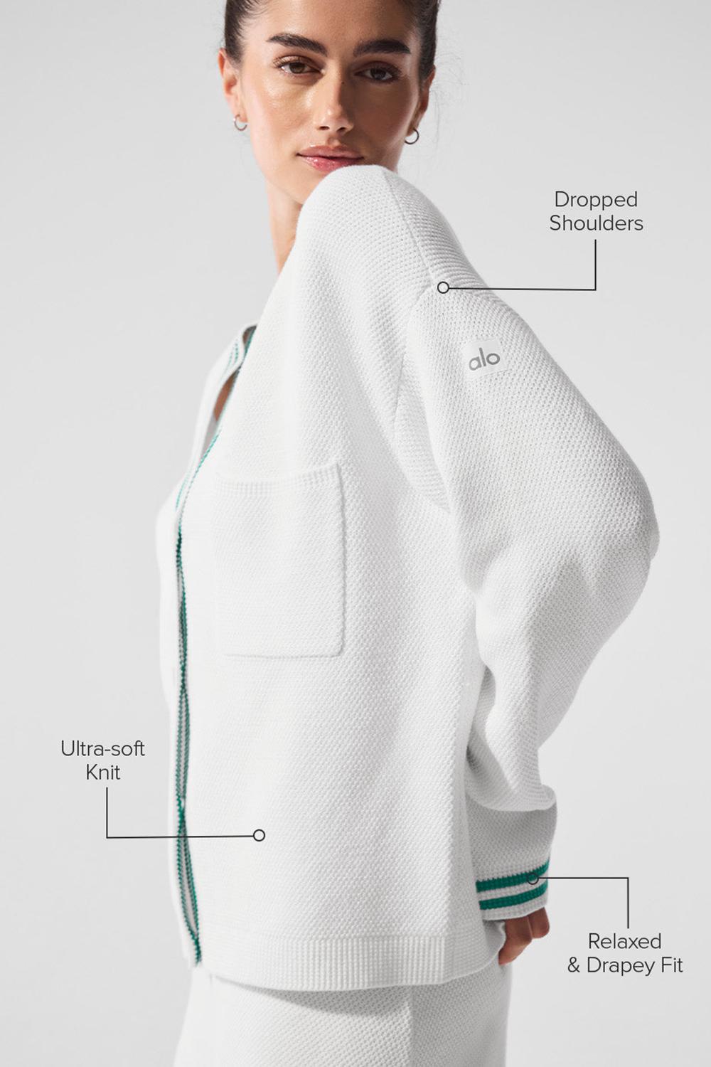 White / Spruce Green Women Alo Yoga Tennis Club Sweater Knit Cardigan | Australia  40581-FCKM