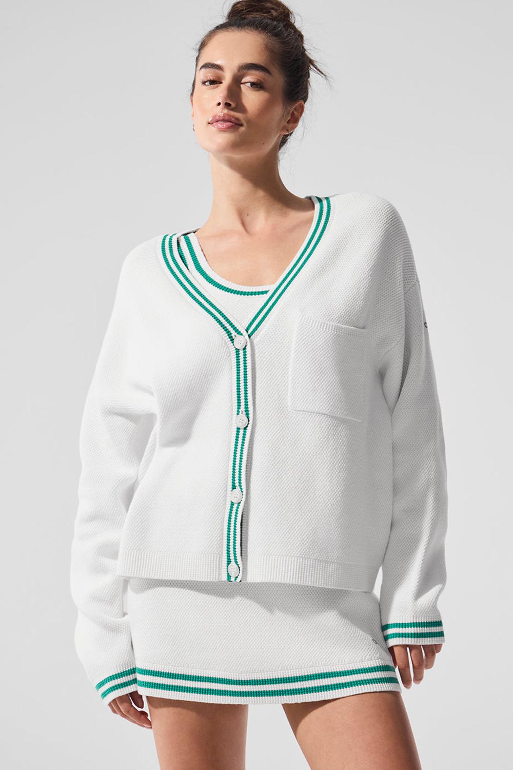 White / Spruce Green Women Alo Yoga Tennis Club Sweater Knit Cardigan | Australia  40581-FCKM