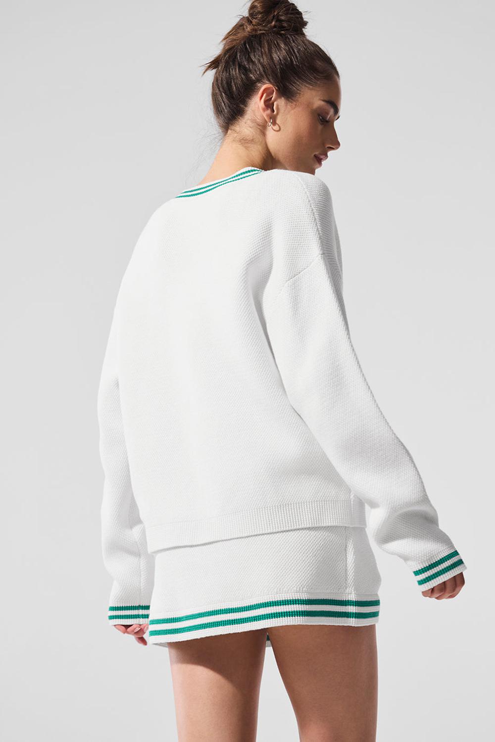 White / Spruce Green Women Alo Yoga Tennis Club Sweater Knit Cardigan | Australia  40581-FCKM