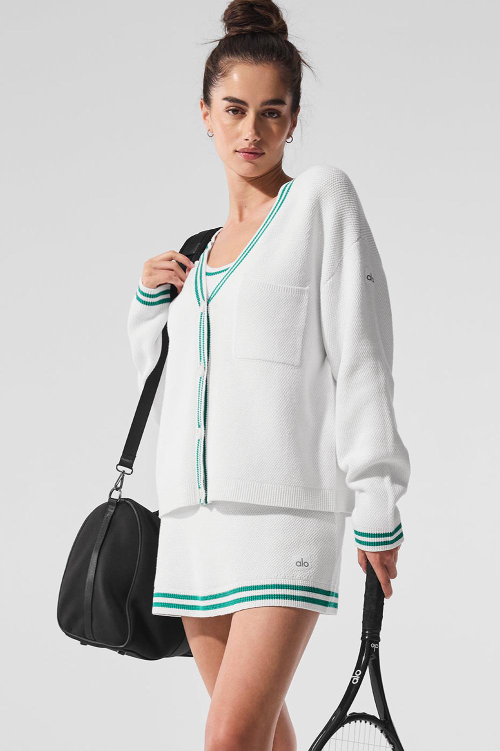 White / Spruce Green Women Alo Yoga Tennis Club Sweater Knit Cardigan | Australia  40581-FCKM