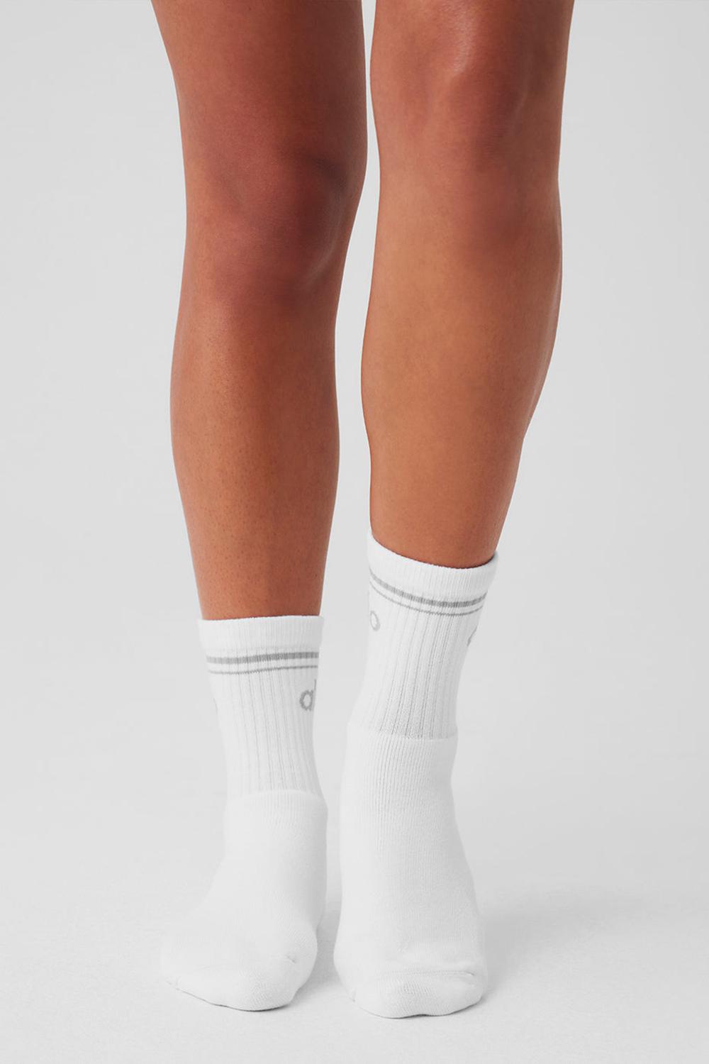 White / Titanium Women Alo Yoga Unisex Half-Crew Throwback Sock | Australia  91043-RFSO