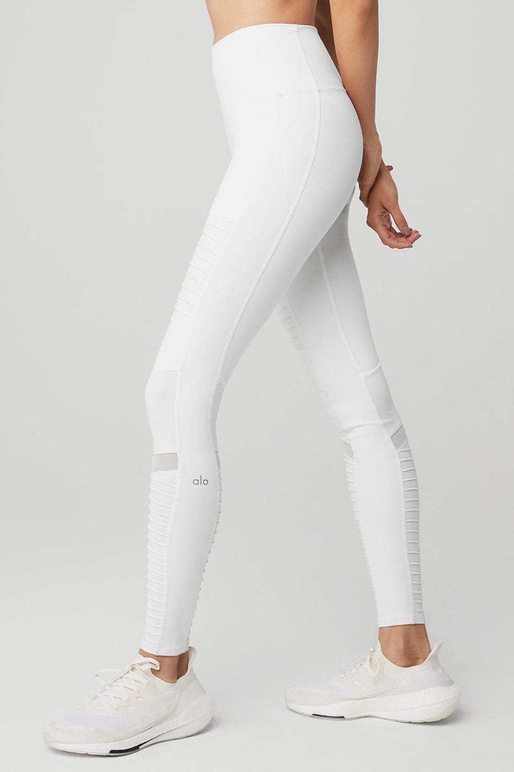 White / White Glossy Women Alo Yoga High-Waist Moto Legging | Australia  24510-PVRT