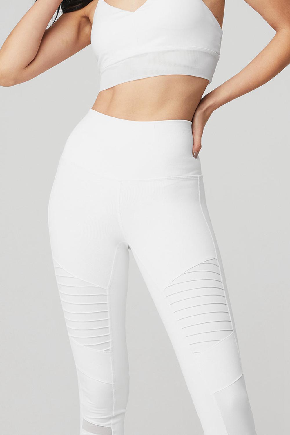 White / White Glossy Women Alo Yoga High-Waist Moto Legging | Australia  24510-PVRT